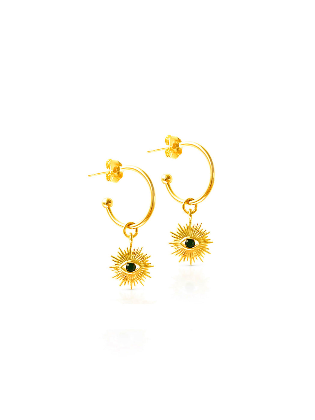 evil eye mini charm gold hoop earrings